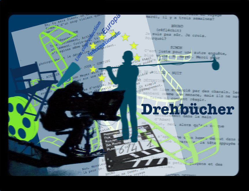Drehbücher - Filmausrüstung und Drehbuchseiten als Symbol für Drehbuchübersetzung