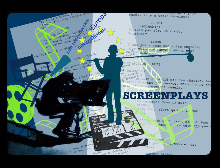Screenplays - Film equipment and script pages symbolising screenplay translation